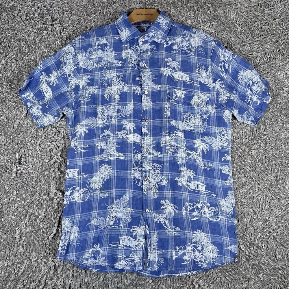 Peter Millar Hawaiian Shirt Men's Small 100% Linen Floral Blue Short Sleeve Golf